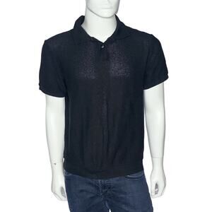 Zara Textured Knit Polo‎ 100% Cotton Size Medium Black